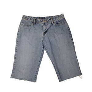 Vintage 90s Bongo Cut Off Bermuda Shorts Size 9 Embroidered Light Wash Mid Rise